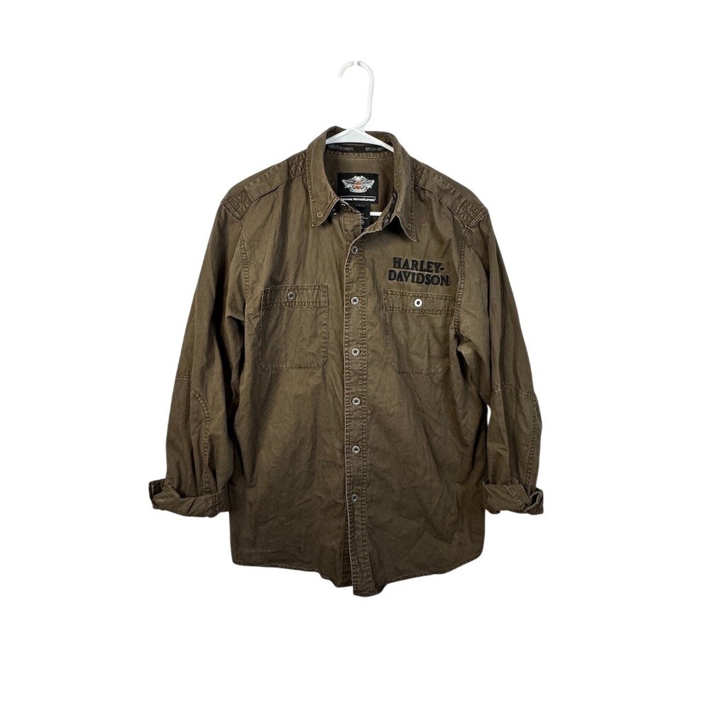 Harley-Davidson Genuine MotorClothes Mens Button-Up Shirt Brown Logo L